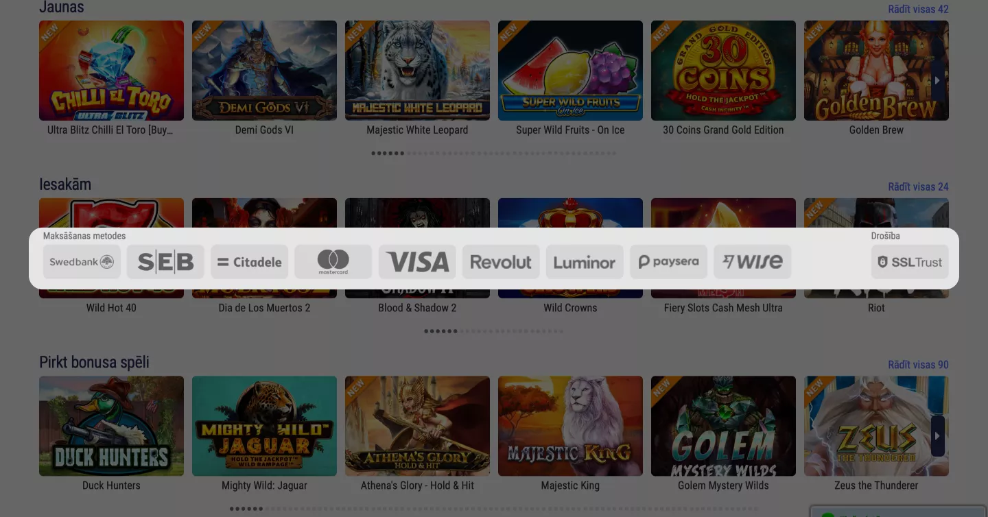 Populārākās spēles un bankas